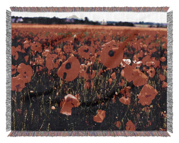 Red Poppy Field Hills Woven Blanket