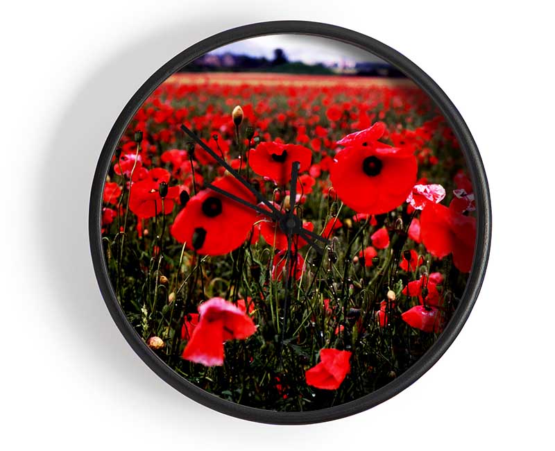 Red Poppy Field Hills Clock - Wallart-Direct UK