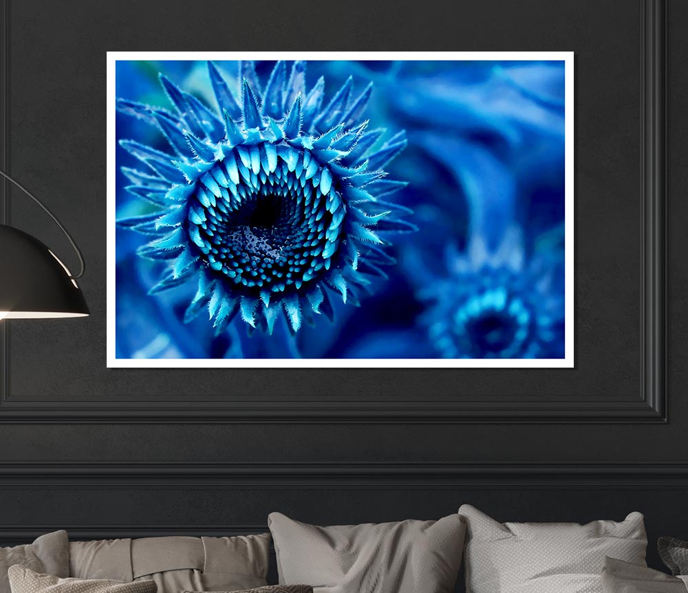 Blue Sunflower Print Poster Wall Art