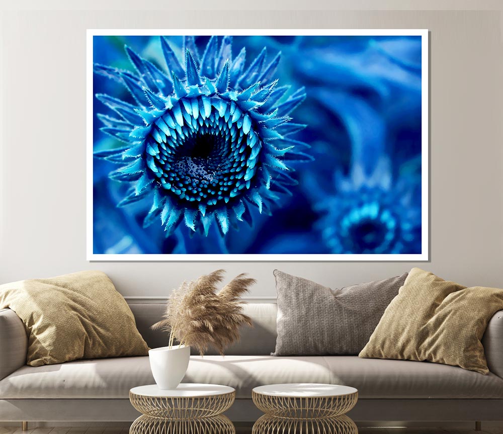 Blue Sunflower Print Poster Wall Art