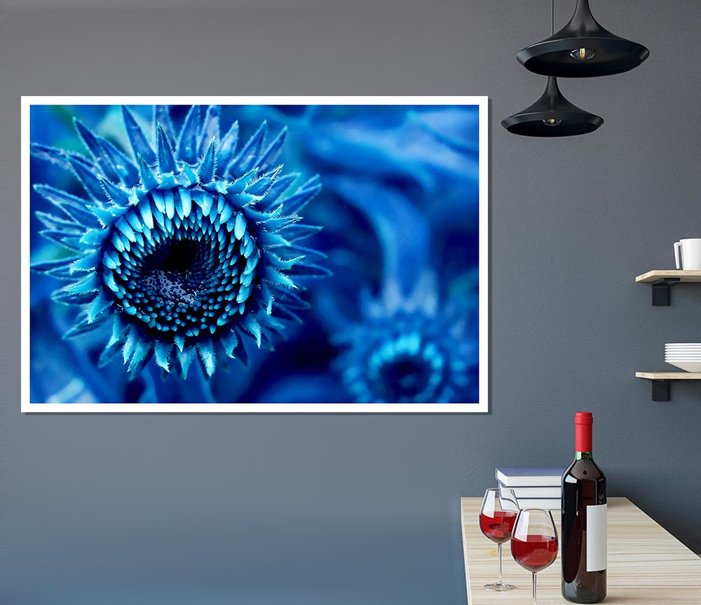 Blue Sunflower Print Poster Wall Art