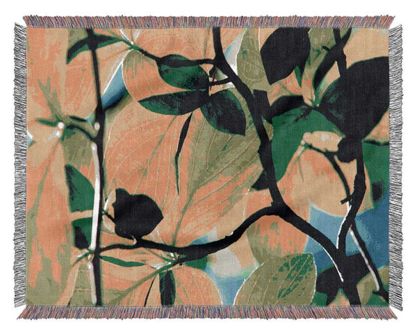 Green Leaves In Sunlight Woven Blanket