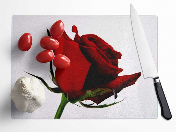 Single Red Rose Glass Chopping Board