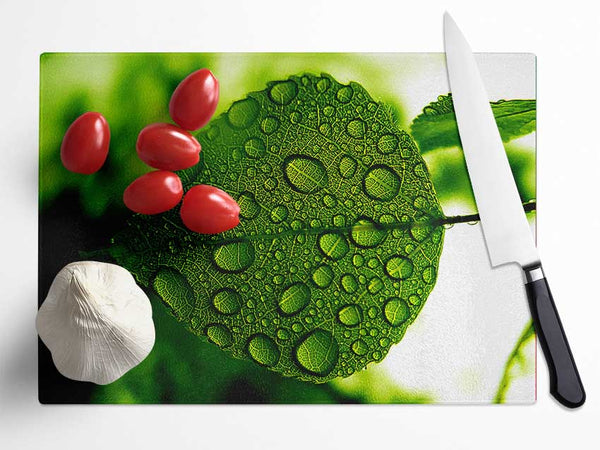 Morning Dew Leaf Glass Chopping Board