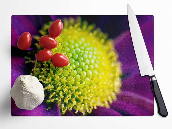 Purple Centre Of A Daisy Glass Chopping Board