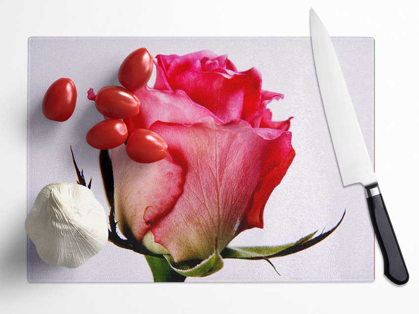 Single Pink Rose Glass Chopping Board