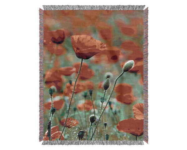 Red Poppy Field Galore Woven Blanket