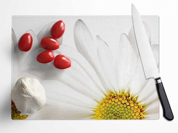 White Daisy Petals Glass Chopping Board