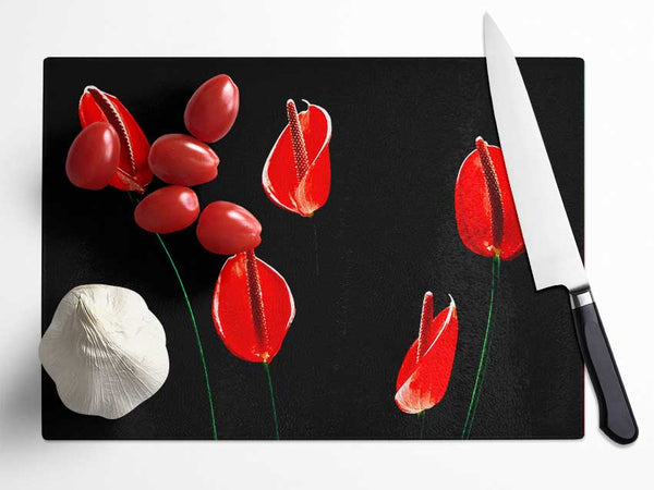 Beatiful Red Night Flowers Glass Chopping Board