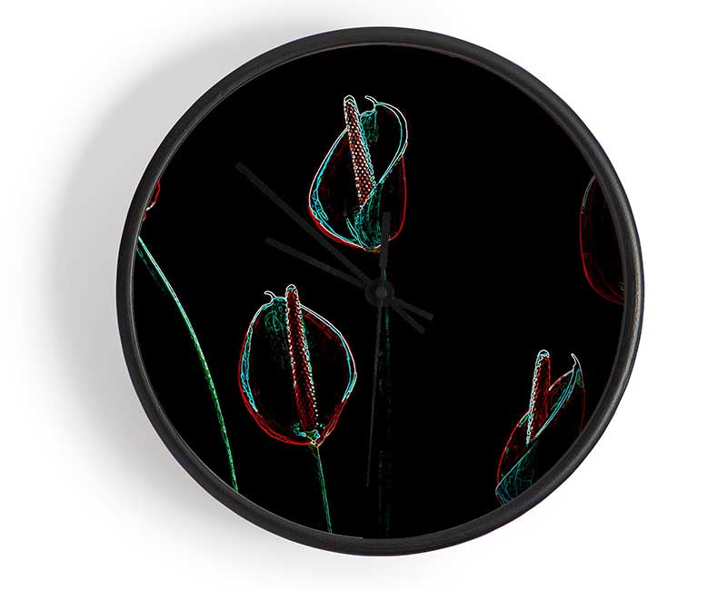 Abstarct Neon Night Flowers Clock - Wallart-Direct UK