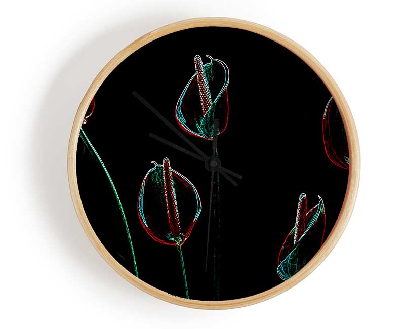 Abstarct Neon Night Flowers Clock - Wallart-Direct UK