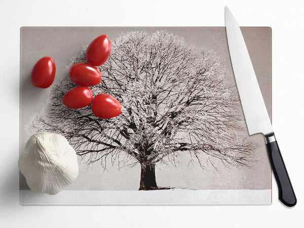 Lonely Winter Tree Glass Chopping Board