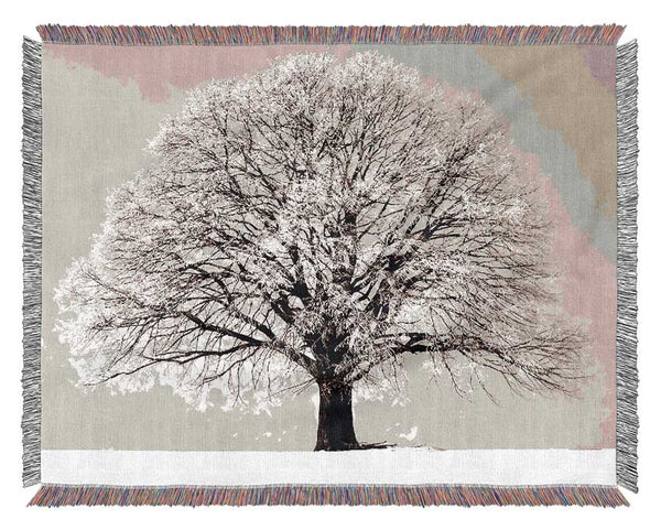 Lonely Winter Tree Woven Blanket