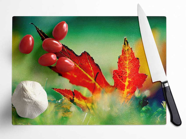 Autumn Red Leave On The Ground Glass Chopping Board