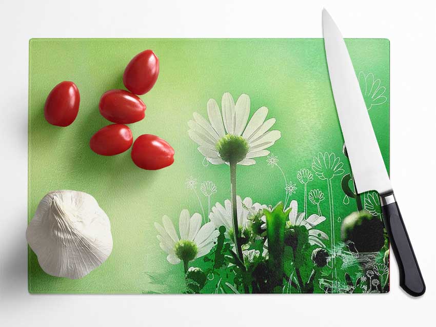 Green Flower Parade Glass Chopping Board