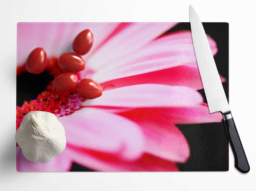 Pink Gerbera Close-Up Glass Chopping Board