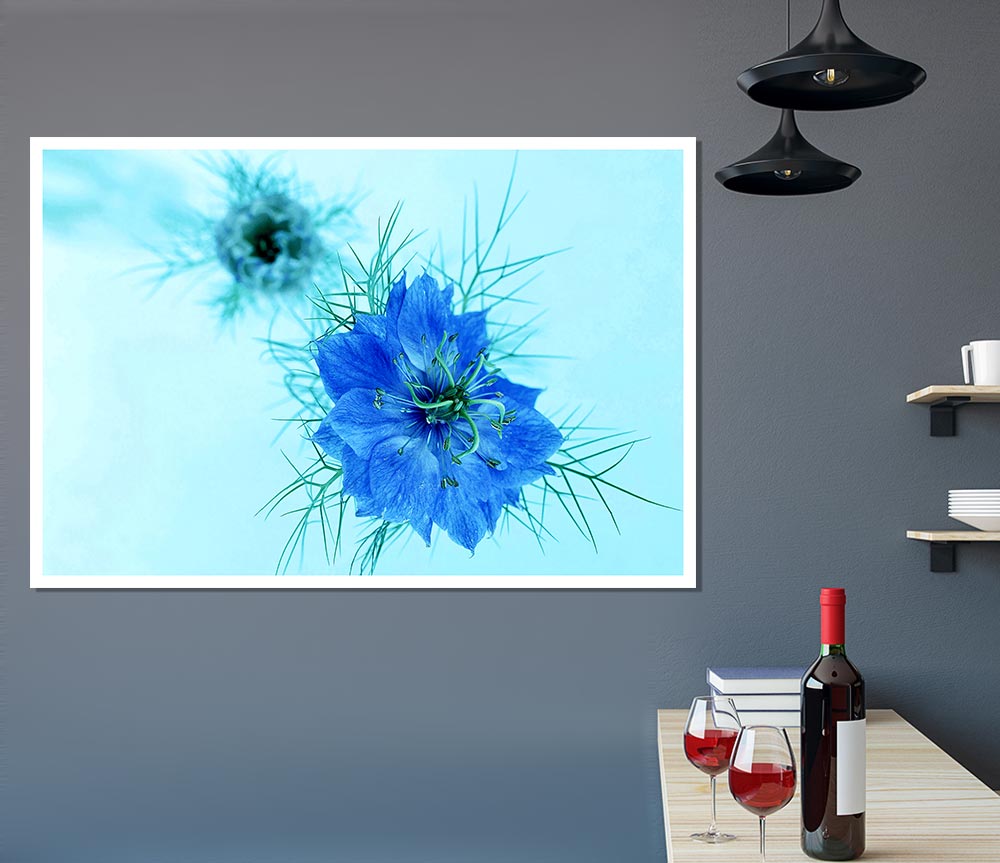 Blue On Blue Flower Print Poster Wall Art