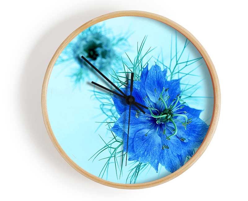 Blue On Blue Flower Clock - Wallart-Direct UK