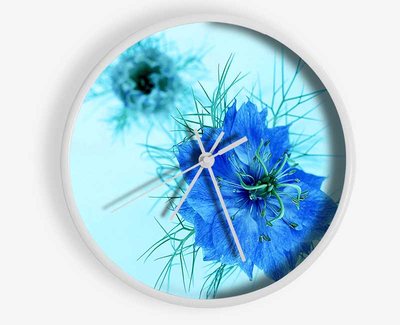 Blue On Blue Flower Clock - Wallart-Direct UK