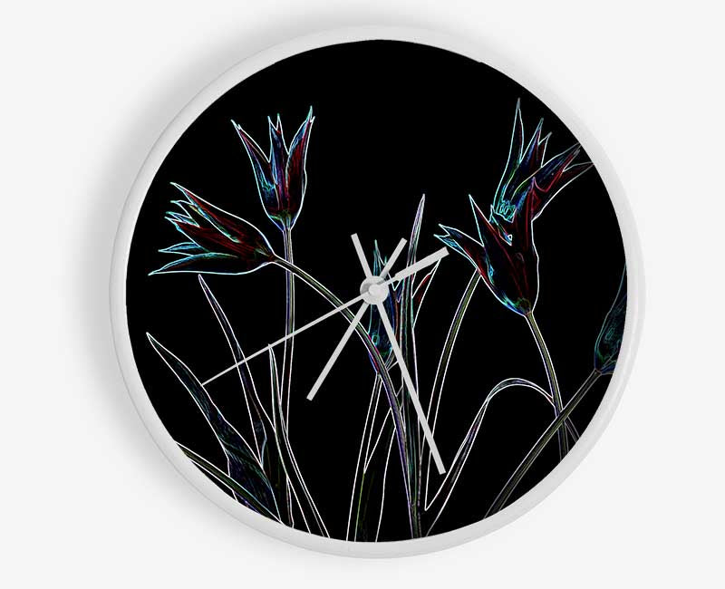 Abstarct Neon Floral 31 Clock - Wallart-Direct UK