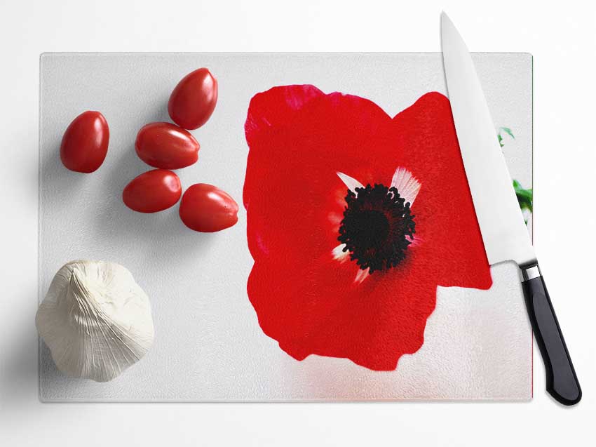 Red Poppy Centre Glass Chopping Board