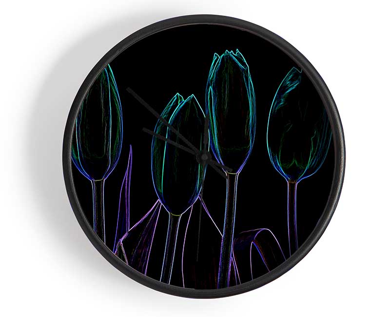 Abstarct Neon Floral 30 Clock - Wallart-Direct UK