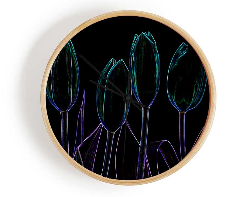 Abstarct Neon Floral 30 Clock - Wallart-Direct UK