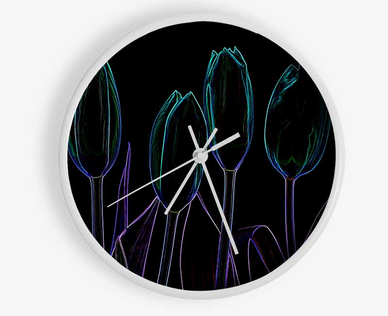 Abstarct Neon Floral 30 Clock - Wallart-Direct UK