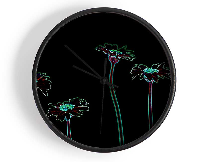 Abstarct Neon Floral 29 Clock - Wallart-Direct UK