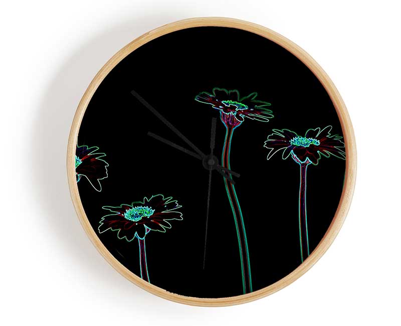 Abstarct Neon Floral 29 Clock - Wallart-Direct UK