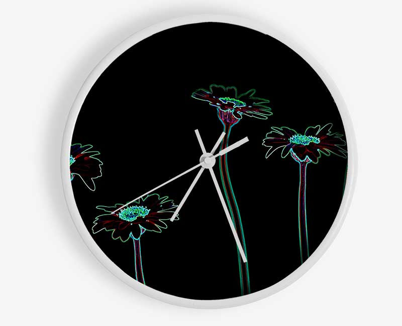 Abstarct Neon Floral 29 Clock - Wallart-Direct UK