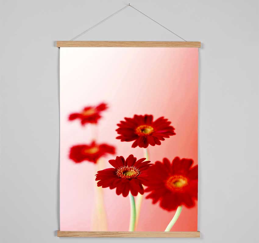 Red Gerberas On Pink Hanging Poster - Wallart-Direct UK