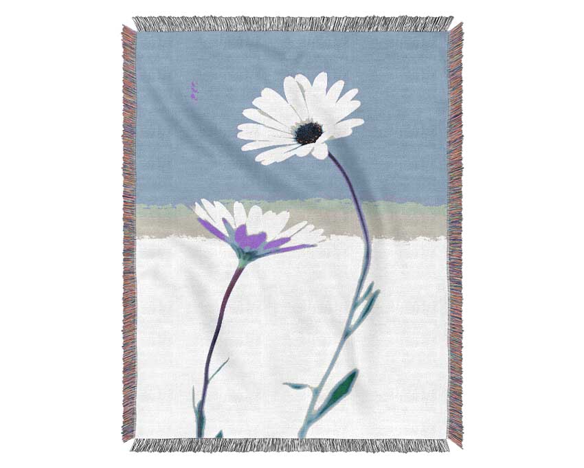 White Daisy Duo On Lilac Woven Blanket