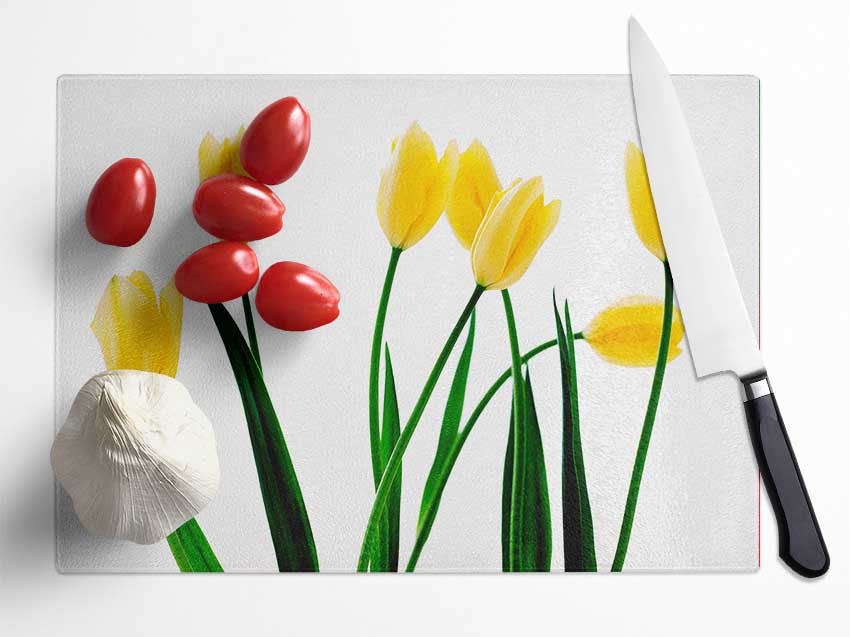 Yellow Tulip March Glass Chopping Board