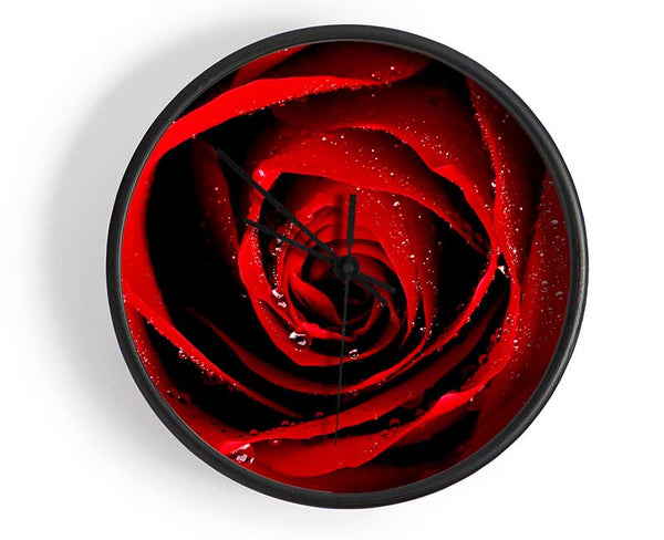 Close-Up Of A Red Rose Dew Drop Clock - Wallart-Direct UK