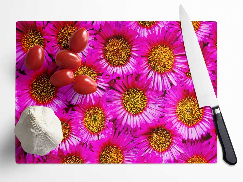 Sea Of Pink Flowers Glass Chopping Board