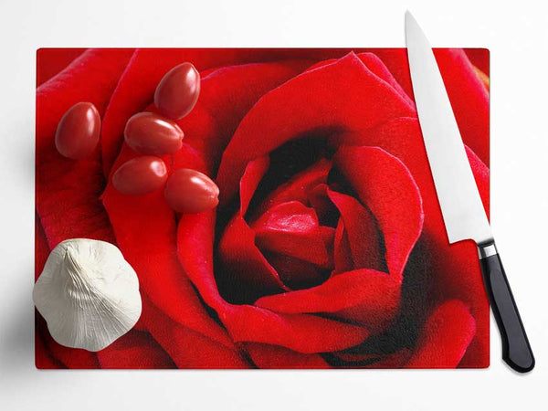 Red Rose Velvet Petals Glass Chopping Board