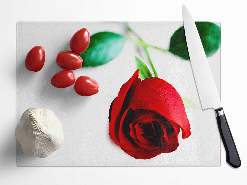 Single Red Rose For The One I Love Glass Chopping Board