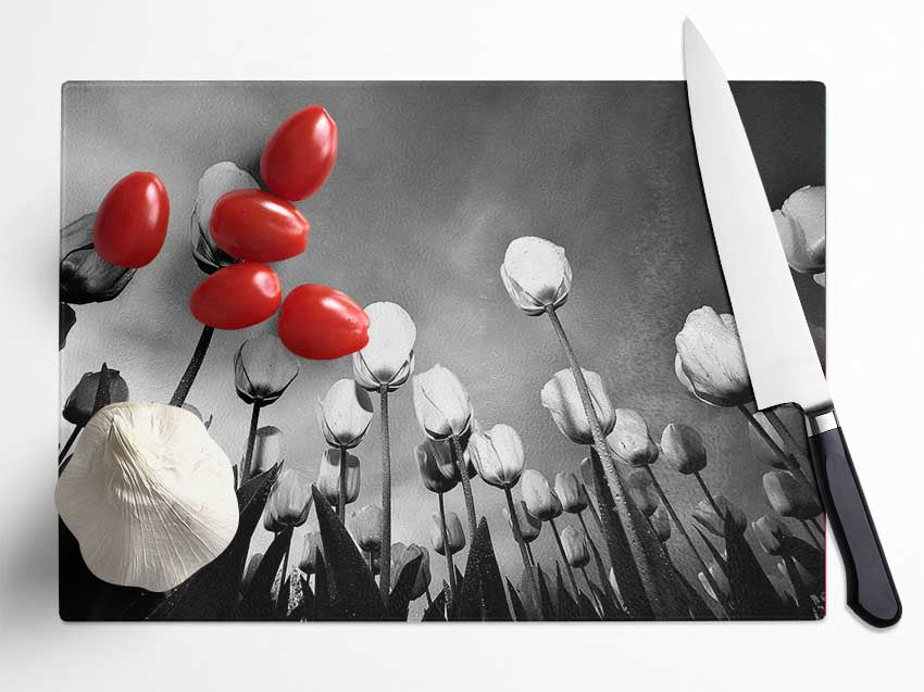 Black And White Tulip Skys Glass Chopping Board