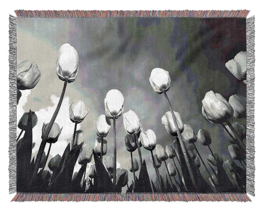 Black And White Tulip Skys Woven Blanket