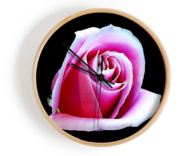 Pink Rose On Black Clock - Wallart-Direct UK