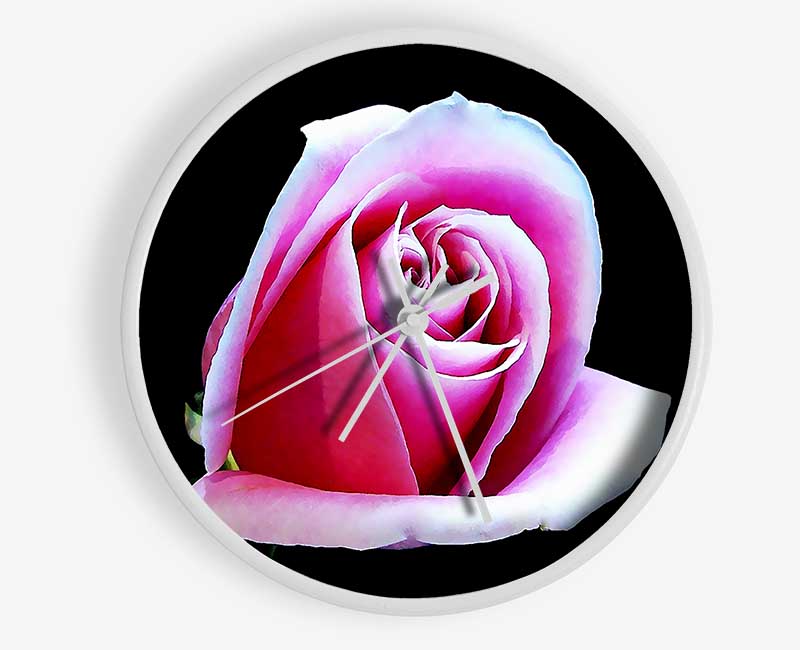 Pink Rose On Black Clock - Wallart-Direct UK