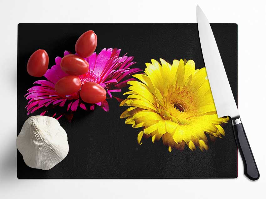 Pink And Yellow Gerbera Delight Glass Chopping Board