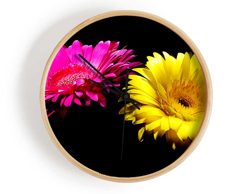 Pink And Yellow Gerbera Delight Clock - Wallart-Direct UK