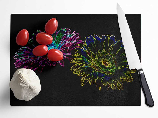 Abstarct Neon Floral 12 Glass Chopping Board