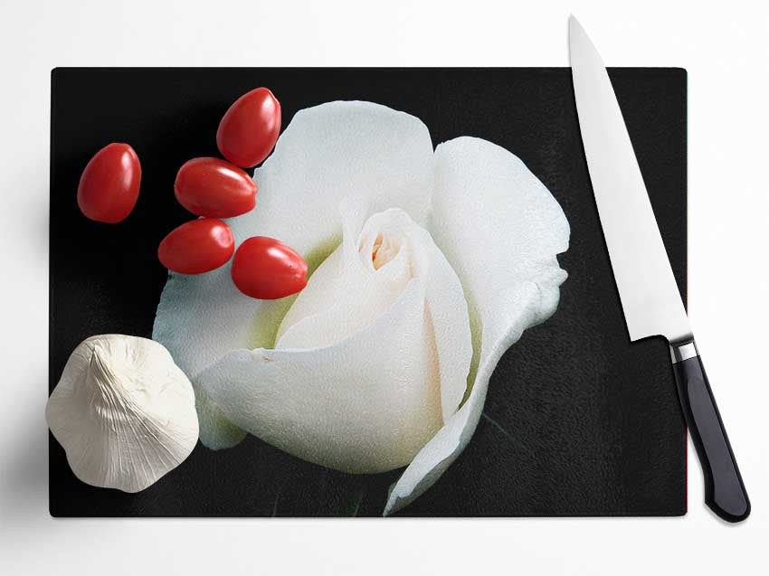 White Rose Blossom Glass Chopping Board