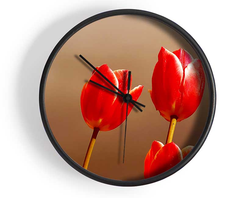 Red Tulip Trio Clock - Wallart-Direct UK