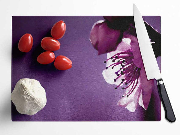 Purple Apple Blossom Glass Chopping Board