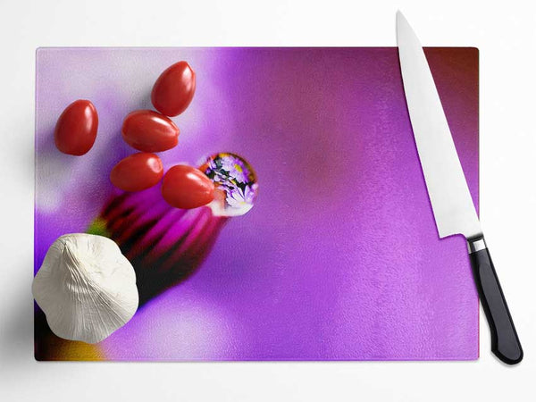 Purple Water Drop Reflection Glass Chopping Board