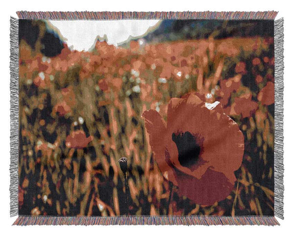 Red Poppy Fields In Golden Sunlight Woven Blanket